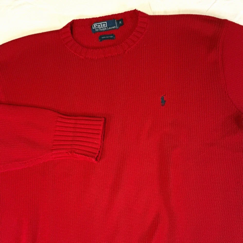 Vintage Polo Ralph Lauren Crew Neck 100% Cotton Knit Sweater Men's Med Hong Kong